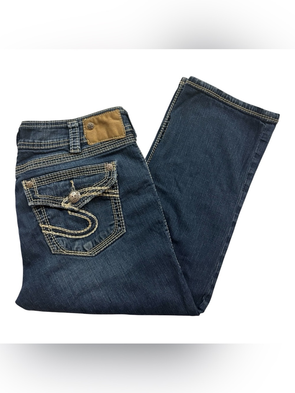 Silver Jeans Co. Suki Surplus Capri Jeans Dark Wash Thick Stitch Women’s W30